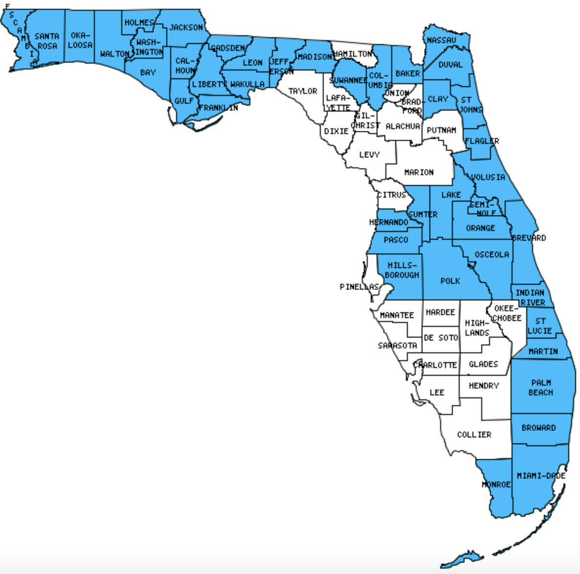 The study area (Hillsborough County) and the five surrounding counties