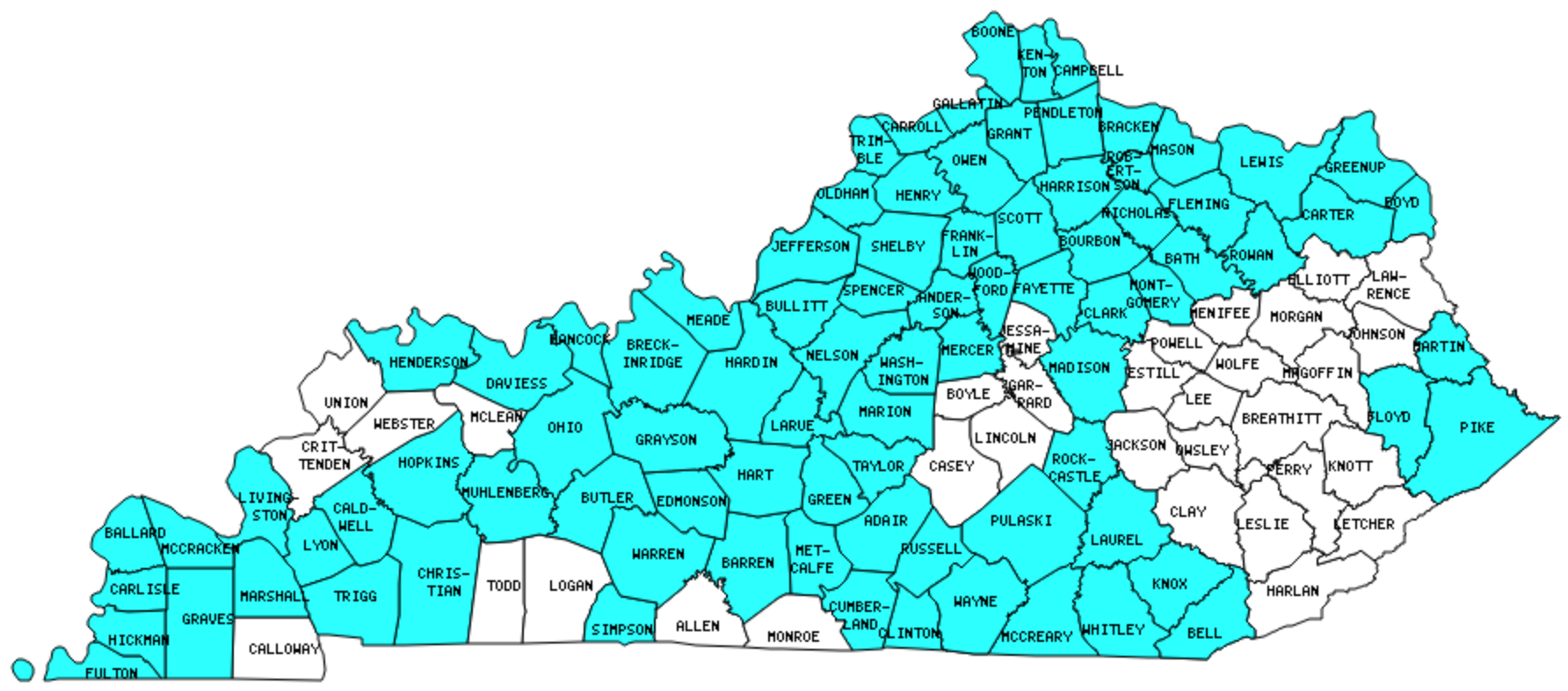 Printable County Map Of Kentucky