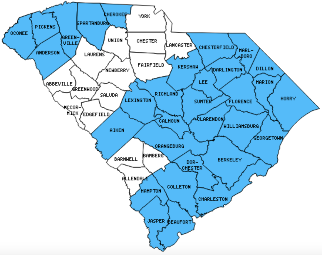 South Carolina State Map With Counties Carmon Allianora